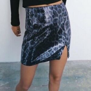 NWT Zara Leopard Sequin Mini Skirt